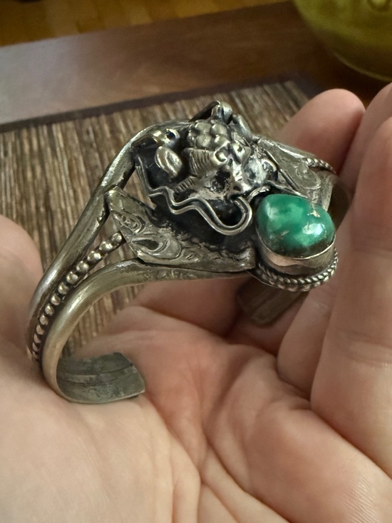 Jewelry - Tibetan Dragon Turquoise Cuff Bracelet Silver Metal Antique Vintage Artisan